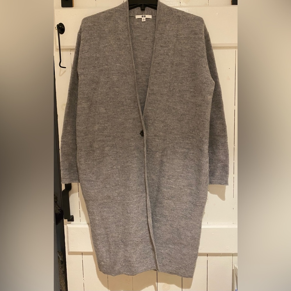 Uniqlo Long Heather Gray Wool Sweater Coat M